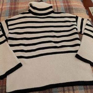 OAK + FORT Black and White Striped Turtleneck Sweater
